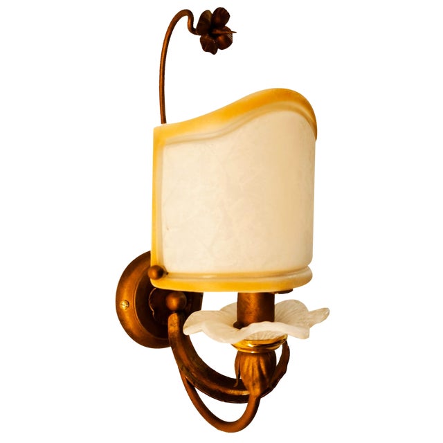 Wrought Iron Wall Light with Glass Fan For Sale