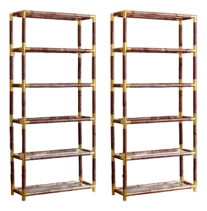 Dark-Finished Bamboo Bookcases, Set of 2