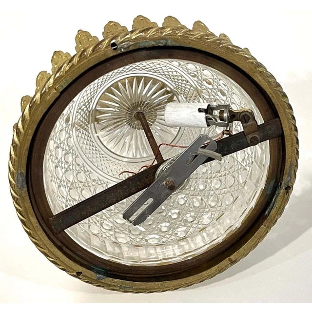 Baccarat Early 20th Century Antique French Ormolu Mounted Baccarat 'Atrib.' Crystal Flush Mount Chandelier For Sale - Image 4 of 13