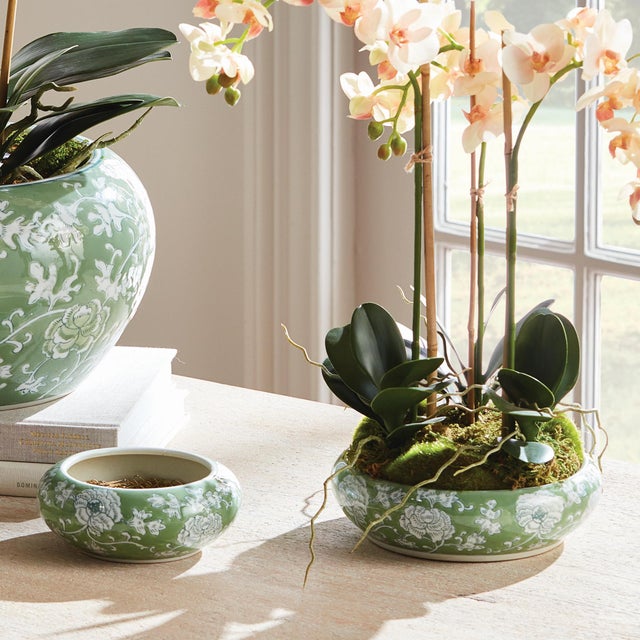 Ceramic Imperial Lotus Low Pots, Set Of 2 For Sale - Image 7 of 7