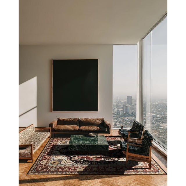 10x14 Graphic Tribal Geometric Persian Heriz Design Oriental Blue New Area Rug For Sale - Image 4 of 5