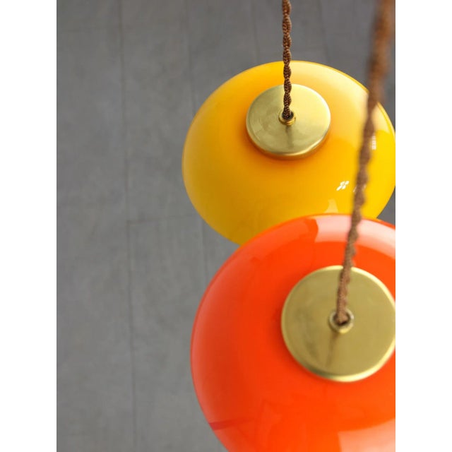 Orange Mid-Century Glass and Brass Mushroom Pendant Lamps, Set of 2 For Sale - Image 8 of 12