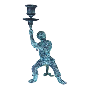 Vintage Solid Brass Butler Monkey Candle Holder Sculpture