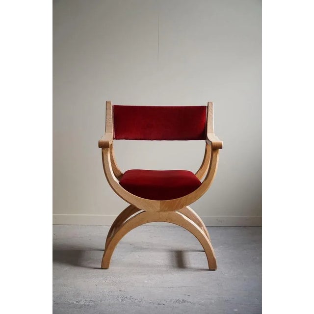 Wood Mid-Century Armchair in Oak & Velvet Model Kurul attributed to Henning Kjærnulf, 1960s For Sale - Image 7 of 13