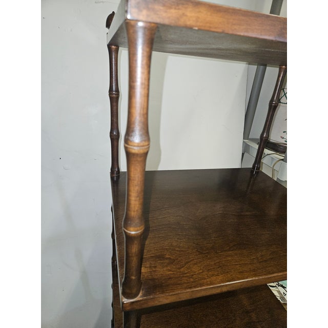 Solid Wood Three Tier Bamboo Turned Etagere With Drawer For Sale - Image 4 of 4