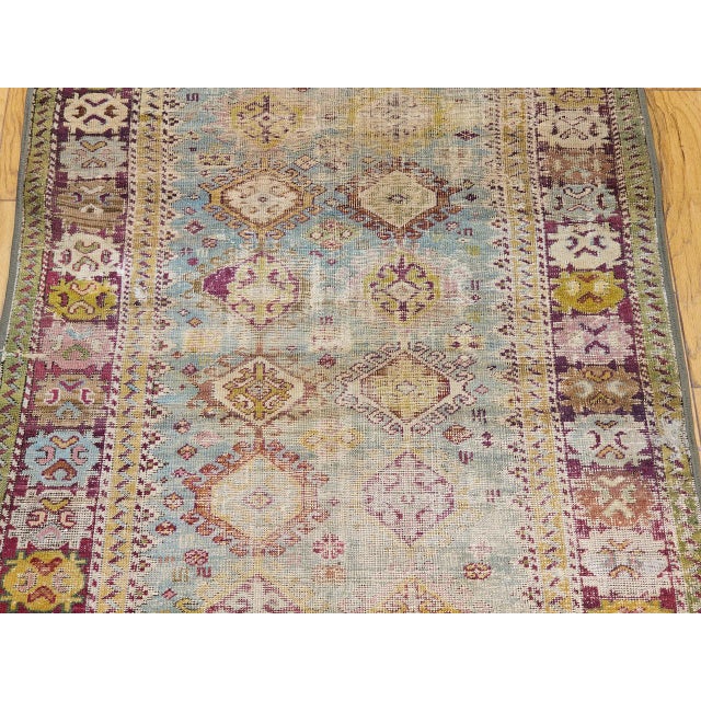 19th Century Antique Caucasian Karabagh Rug, Geometric Design, Handwoven Wool, Turquoise & Red, 5' x 9' For Sale - Image 5 of 9