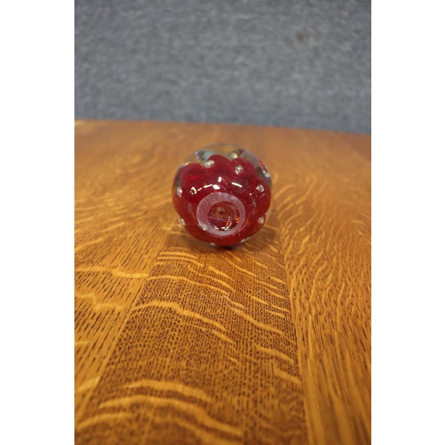 Glass Hand Blown Cranberry Art Glass Apple Paperweight For Sale - Image 7 of 7