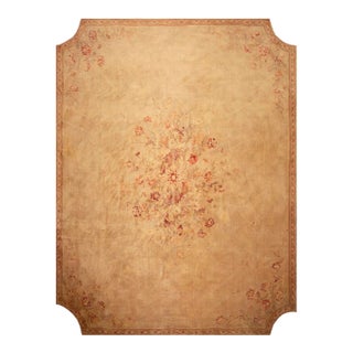 1920s Beige Cream Floral Neoclassical Knotted Antique European Savonnerie Rug For Sale
