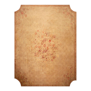 1920s Beige Cream Floral Neoclassical Knotted Antique European Savonnerie Rug