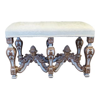 Venetian Style Polychrome and Gilt Hand Carved Wood Bench For Sale