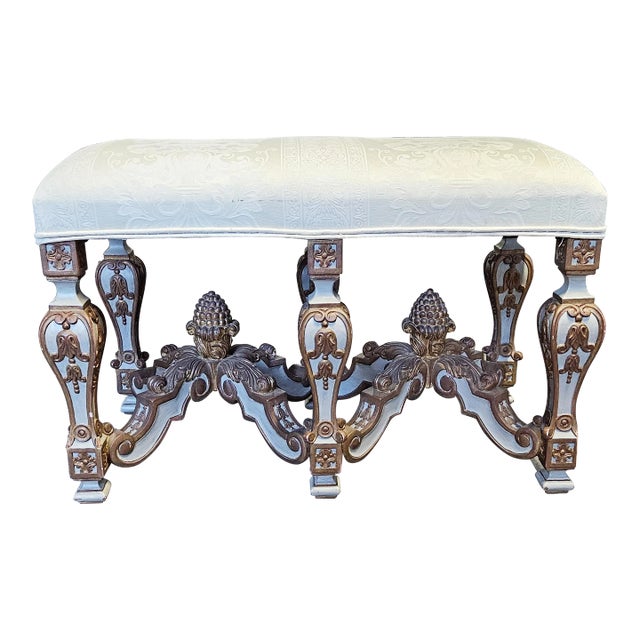 Venetian Style Polychrome and Gilt Hand Carved Wood Bench For Sale