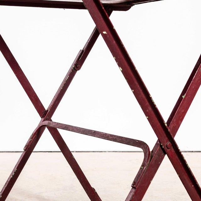 French Dark Red Metal Folding Dining Table, 1950s For Sale - Image 4 of 9