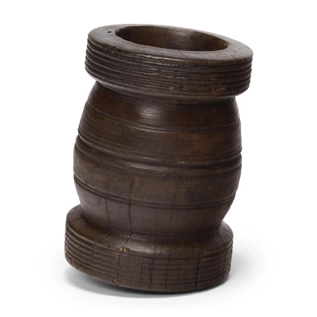 Chinese Turned Wooden Mortar, c. 1900 For Sale - Image 4 of 4