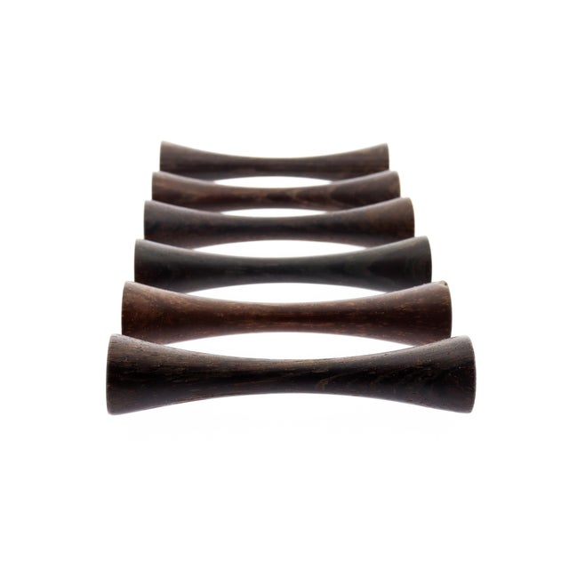 1970s Set of 6 Saap Danish Modern Rosewood Turned Wooden Knife Rest by Michael Bloch For Sale - Image 5 of 15