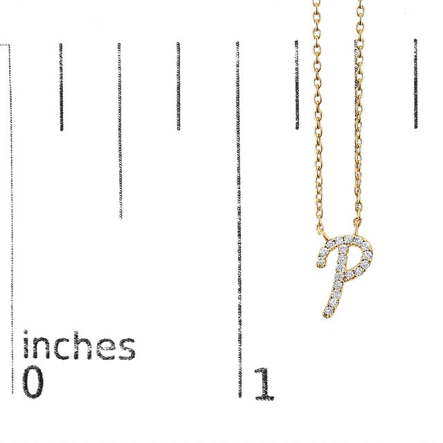 Early 21st Century 10K Yellow Gold Diamond Accent "P" Initial Script Style Pendant Necklace For Sale - Image 5 of 5