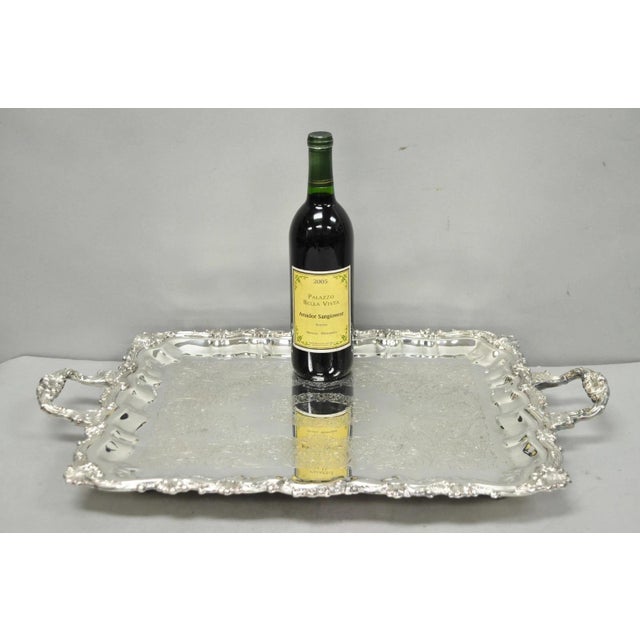 Vintage Sheridan English Victorian Silver Plated Footed Serving Platter Bar Tray. Circa Mid 20th Century. Measurements:...