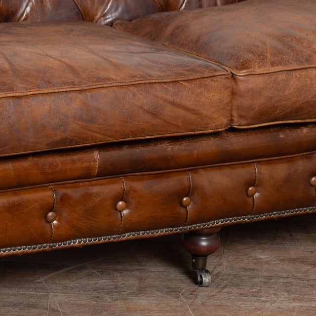 20th Century Vintage Brown Leather Chesterfield Sofa From England For Sale - Image 9 of 15