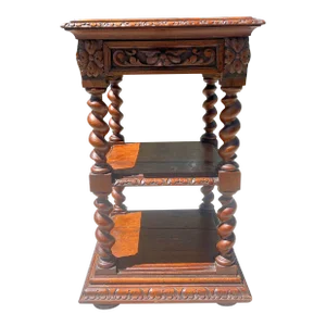 19th Century French Petite Server Barley Twist Display Louis XIII Carved Oak