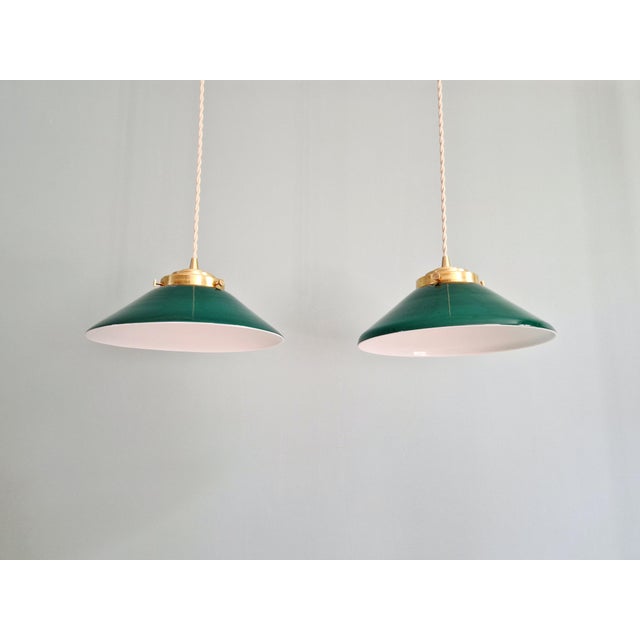 Art Deco Conical Green Opaline Pendant Lights, Set of 2 For Sale - Image 11 of 17