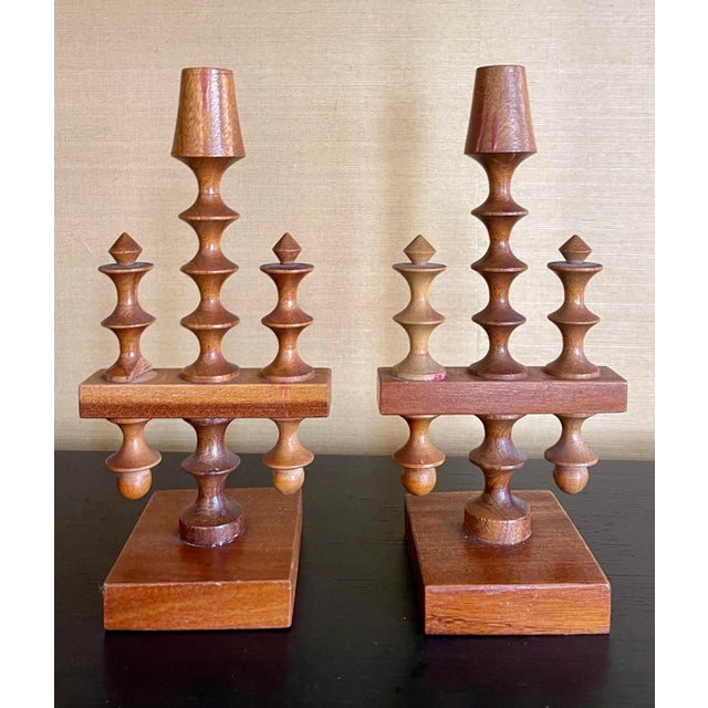 1960s Collection of 3 Mid-Century Spun Wood Candlesticks For Sale - Image 5 of 9