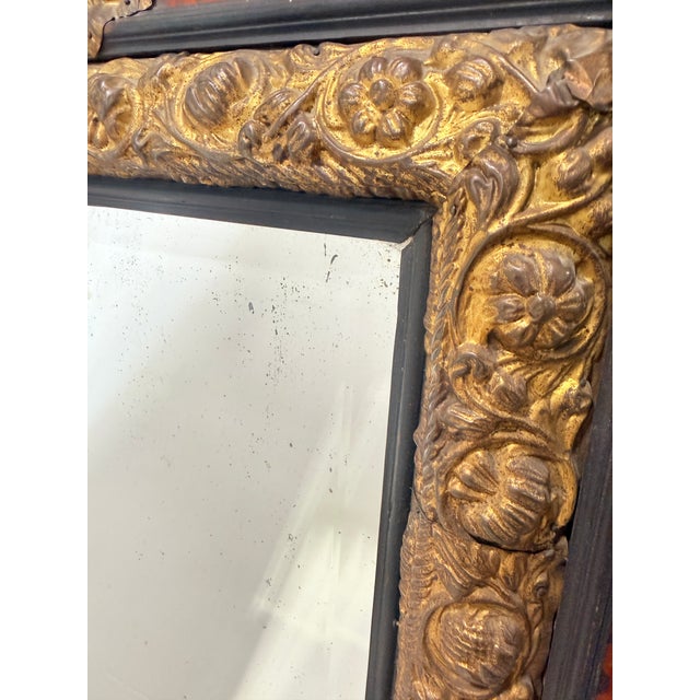 Wood Napoleon III Period, Embossed Brass and Faux Tortoiseshell Ebonized Mirror For Sale - Image 7 of 12