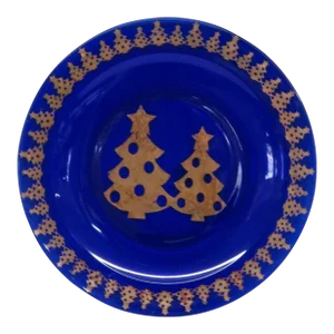 Cobalt Blue 24k Gold Christmas Tree Holiday Serving Plate Made in Italy