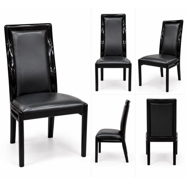 Italian Post Modern Italian Black Lacquered Dining Chairs - Set of 8 For Sale - Image 3 of 4
