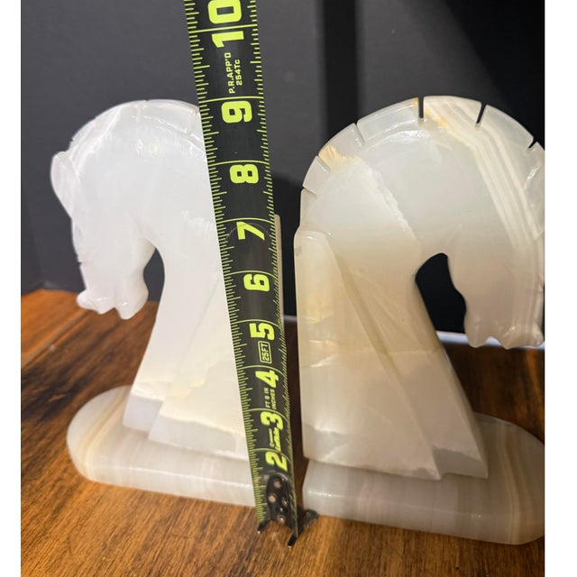 Vintage Onyx Stone Marble Horse Head Bookends Hand Carved 9” Set of 2 For Sale - Image 10 of 11