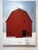 "Midwinter" is an acrylic on canvas landscape painting by Justin Wheatley, completed in 2024. A deep red barn stands...