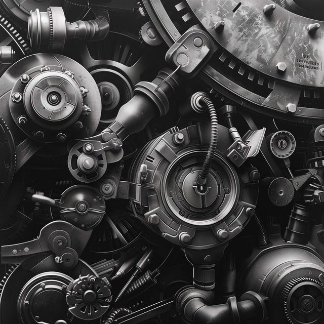 80" X 60" - 'Mechanics' Black & White Framed Gallery Wall Art Prints Installation - Set of 12 For Sale - Image 9 of 12