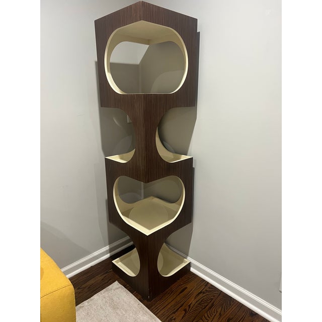 Vintage 1970’s Era Bookshelf. Originally a set. Wood and cream color way. Edward Wormley. Unmarked