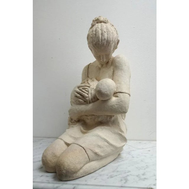 Large Vintage Art Ceramic Sculpture of Woman Feeding Baby, 1980s For Sale - Image 16 of 16