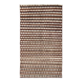 Mid-Century Modern Rug With All-Over Checkerboard Pattern in Multi Brown Tones 5'5"x9'4" For Sale