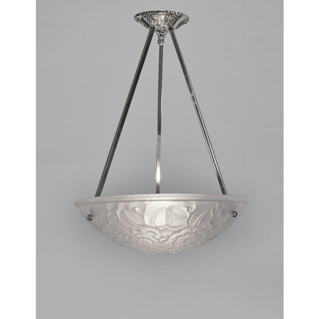 PRIMAFLORE - Verdun A French art deco pendant light in nickel plated solid brass or bronze and clear frosted molded-...