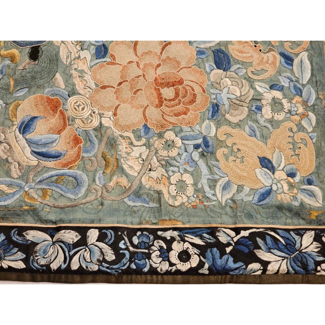 Pair of 19th Century Chinese Silk Hand Embroidery Panels of Flowers, Bats, Moths For Sale - Image 12 of 14