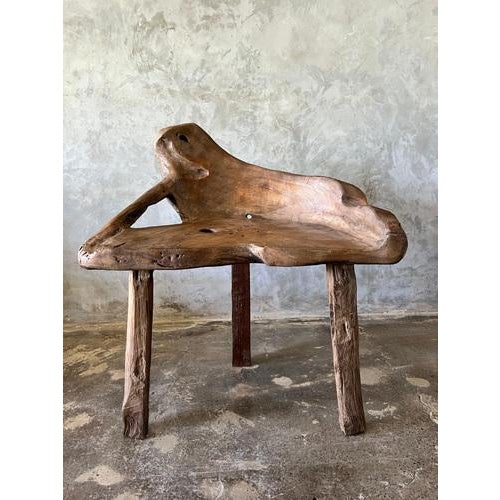 Armchair in Solid Organic Teak with Monoxyl Seat & Openwork Back For Sale - Image 17 of 18