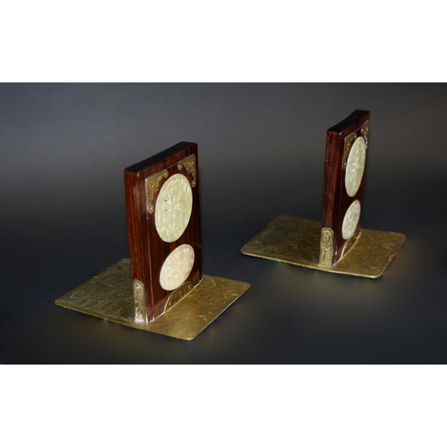 Chinese Pair Antique Rosewood Jade Bookends For Sale - Image 3 of 14