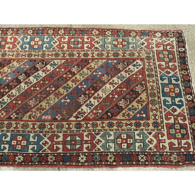 Brick Red Early 20th Century Handmade Caucasian Kazak Runner with a Tribal Design For Sale - Image 8 of 10