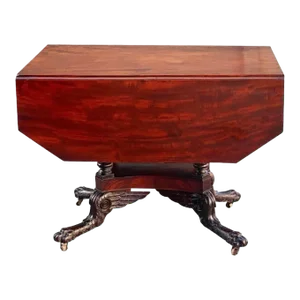 Antique Federal Mahogany Drop Leaf Table With Carved Hairy Paw Feet - Attributed to Michael Allison New York City Ca 1800
