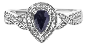 .925 Sterling Silver 6x4mm Pear Sapphire Gemstone with Diamond Accent Fashion Halo Ring (H-I Color, SI1-SI2 Clarity) - Size 6.5