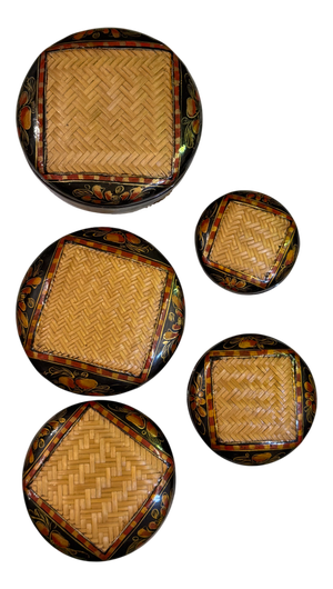 Nesting Boxes in Straw Marquetry, Set of 5