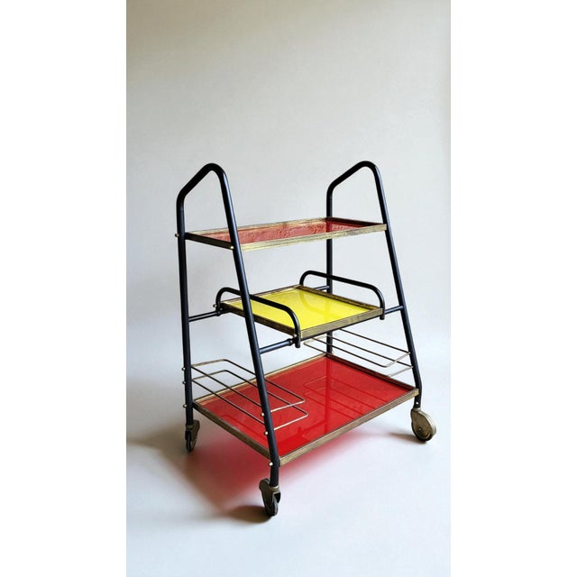 Black Vintage Red and Yellow Bar Trolley, 1960s For Sale - Image 8 of 8