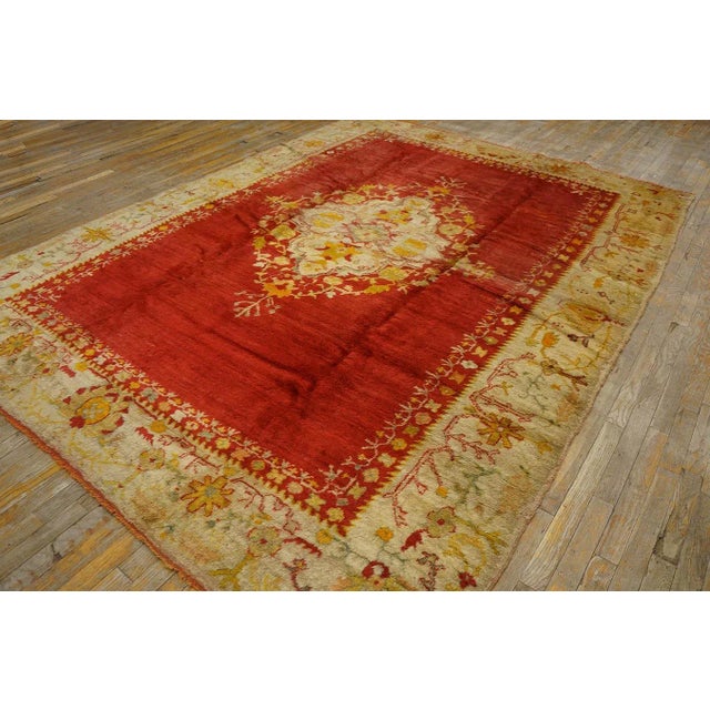 Brown Outstanding Red Color With Medallion and Floral Design Antique Turkish Angora Oushak Rug For Sale - Image 8 of 12
