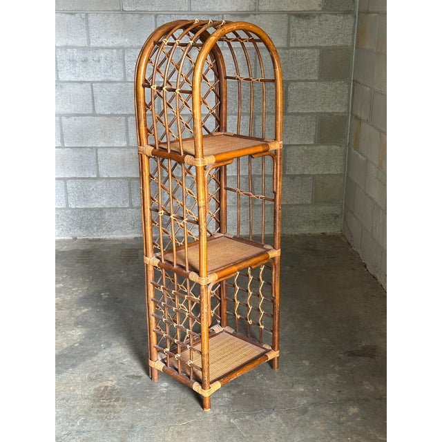 Bloomingdale's 1980s Bamboo and Cane Etagere Shelf For Sale - Image 4 of 12