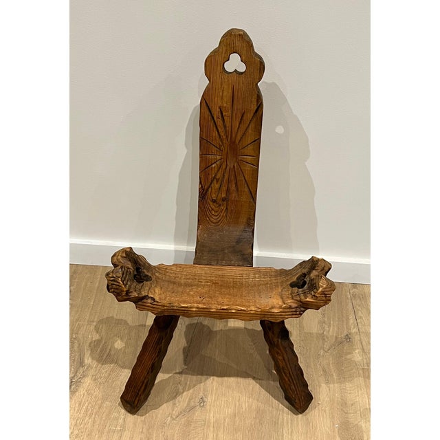 Pair of low three-legged brutalist chairs. French work. Circa 1950 For Sale - Image 6 of 9