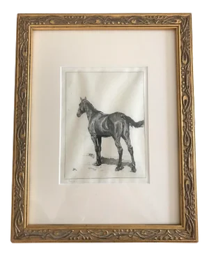 Late 19th Century Antique Framed Horse Etching Print