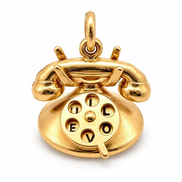 Vintage 14k Yellow Gold Rotary Telephone Charm "I Love You" Enamel Dial For Sale In New York - Image 6 of 6