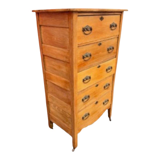 1920s Antique American Tiger Oak Tall Chest Dresser on Casters in the Style of Ralph Lauren For Sale