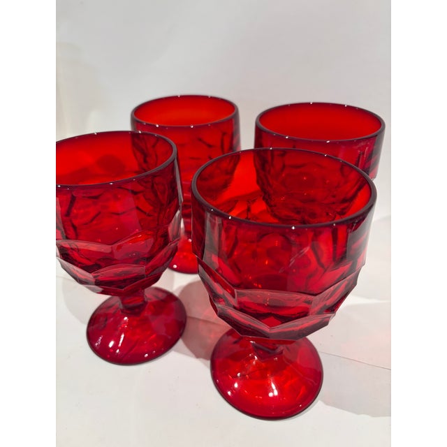 Glass Vintage Viking Georgian Honeycomb Thumbprint Goblets Ruby Red - Set of 4 For Sale - Image 7 of 7