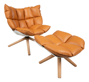 Set of Husk Lounge Chair and Ottoman in Cognac Leather from B&B Italia / C&B Italia